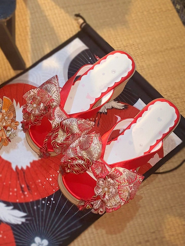 Red 8cm Heel Clogs with Floral Details - Aimee | CoyBunny
