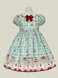 Mint Green High-Waisted Cherry and Dessert Print Sweet Lolita Gingham Dress | CoyBunny