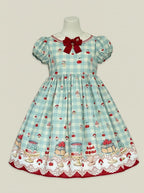 Mint Green High-Waisted Cherry and Dessert Print Sweet Lolita Gingham Dress | CoyBunny