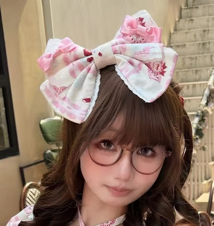 Rose / Cream / Crimson Lolita Bow Headband - Pastry Chef | CoyBunny