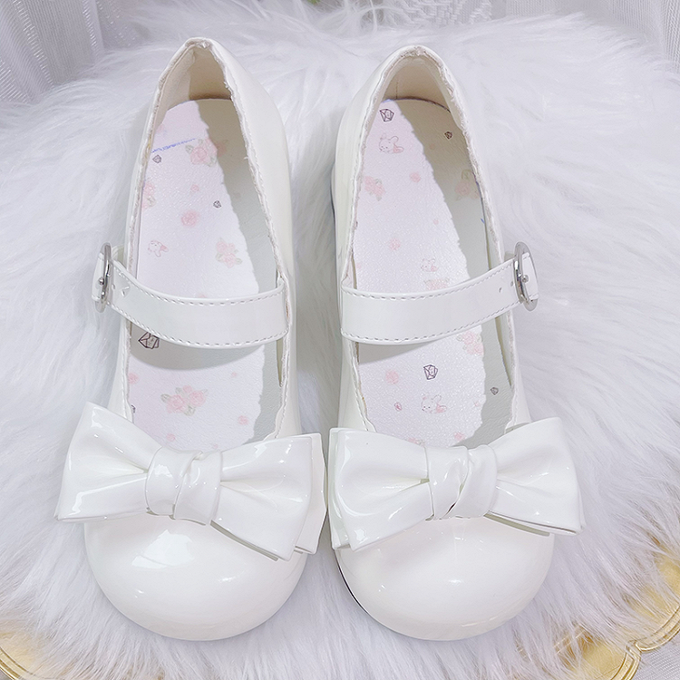 White Sweet Lolita Bow Block Heel Mary Janes by XIN MENG | CoyBunny