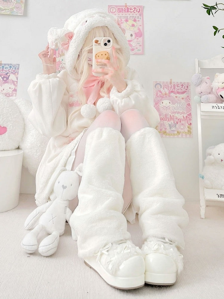 White Fluffy Plush Leg Warmers | Two Bear Pink | CoyBunny