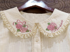 Pink Rosette Embroidery Collar Cream Short Sleeve Blouse - Dream Magic Box | CoyBunny