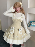 Yellow Winter Sweet Bunny Theme Christmas Lolita Dress Plush Neckline and Hemline | CoyBunny