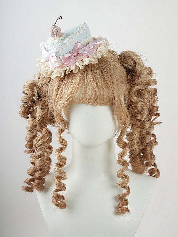 Sweet Lolita Blue and Pink Bow Ruffled Trim Triangular Cake Mini Hat | CoyBunny