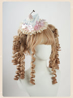 Sweet Lolita Blue and Pink Bow Ruffled Trim Triangular Cake Mini Hat | CoyBunny