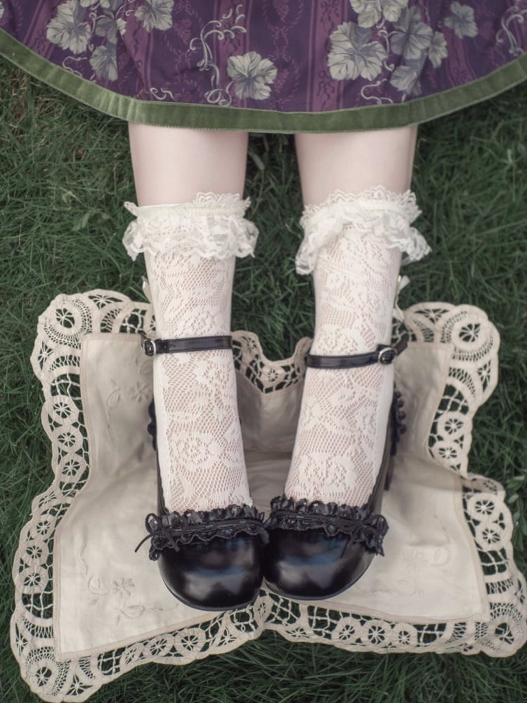 Mary Jane Round Toe Lolita Shoes with Bow and Ruffle in Black - EvilStar | CoyBunny