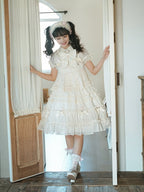 Beige Bow Accents Ruffle Trimming Sweet Lolita Layered-Look Dress | CoyBunny