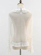 White Ruffle Neckline Sheer Long Sleeves Blouse | CoyBunny