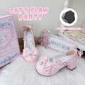 Pink Cat's Claw Party Lolita Mary Jane shoes with cat-paw-shaped heel