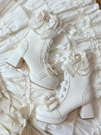 White Sweet Lolita Boots with Elegant Lacing - Sheep Puff | CoyBunny
