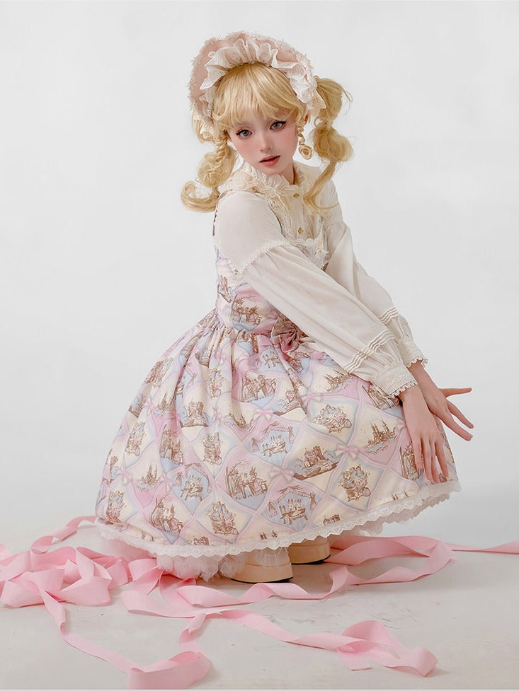 Rabbit Theme Sweet Lolita JSK Dress with Pink Diamond Print | CoyBunny