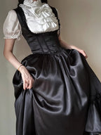 Black Satin Basque Waist Under Bust Classic Lolita JSK - Alice in Wonderland Lolita | CoyBunny