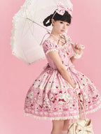 Cat Print Rose Sweet Lolita OP Dress with Removable Crisscross Halter Straps - Pastry Chef | CoyBunny