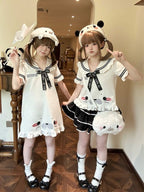Cute Seal White Sailor Collar Short Sleeve T-Shirt with Bow and Ruffle - To Alice | CoyBunny