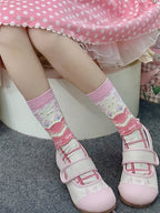Sweet Lolita Striped Calf Socks with Bow Print | CoyBunny