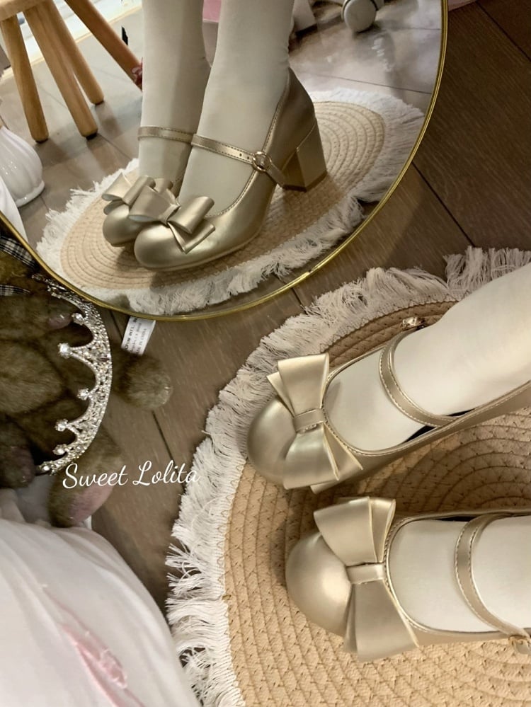 Golden Sweet Lolita Mary Janes - 5cm Heeled Bow Shoes | CoyBunny
