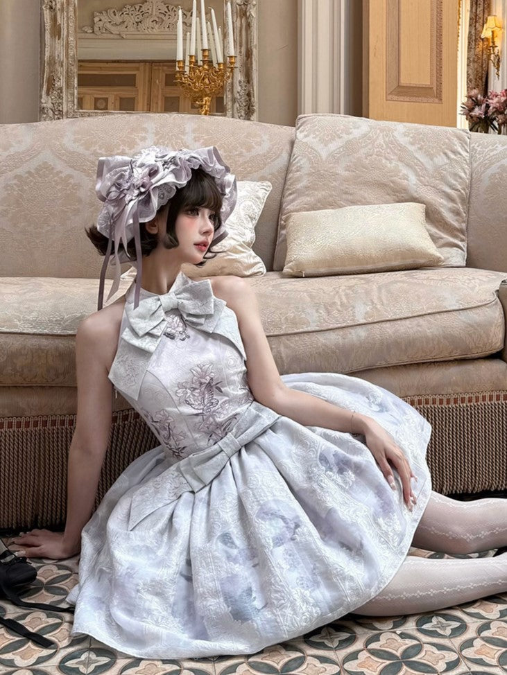 Oriental Lilac Halter Bow Floral JSK Outfit - Yimu Walnut | CoyBunny