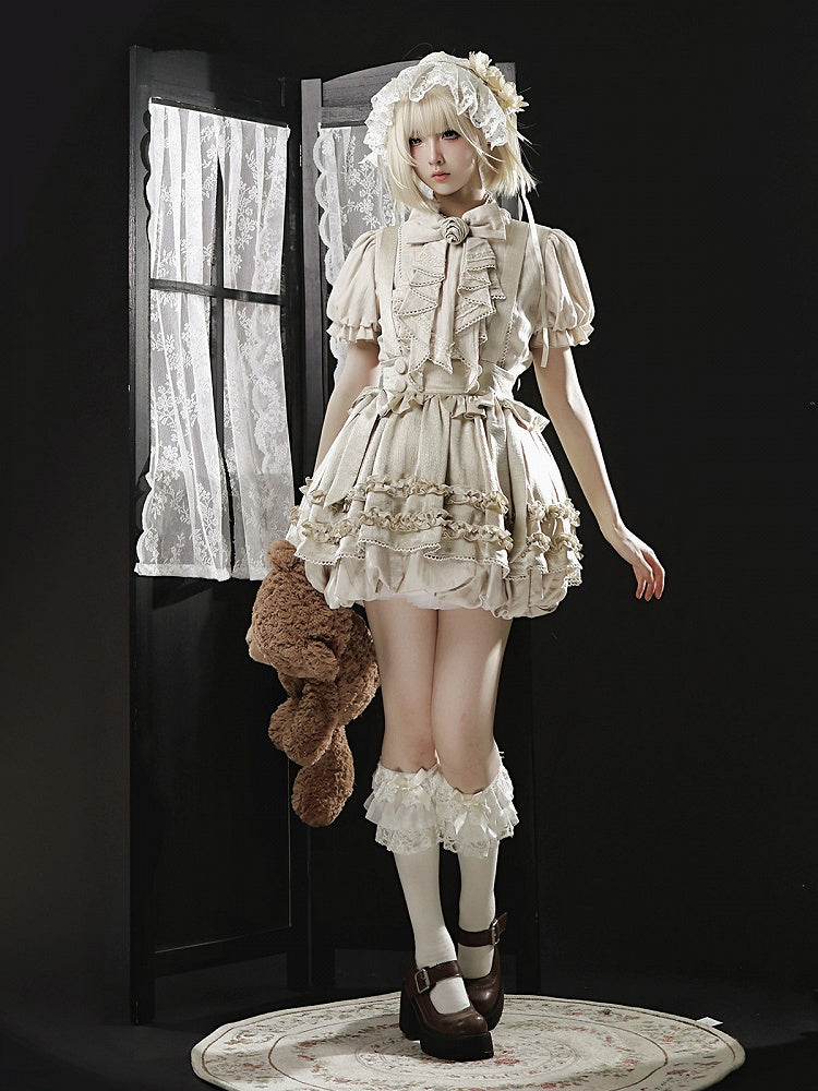 Sweet Blouse and Ruffle Bubble Skirt Set with Cross Straps - Unknown Star | CoyBunny