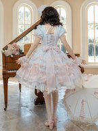 Short Sweet Lolita Princess and Details Bows Pink Blue Striped Dress Bead Sleeves - Mademoiselle | CoyBunny