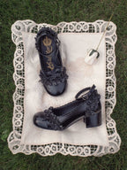 Mary Jane Round Toe Lolita Shoes with Bow and Ruffle in Black - EvilStar | CoyBunny