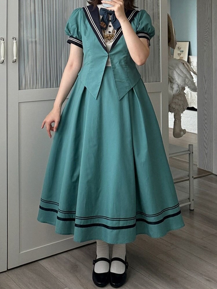 Turquoise Sailor Collar Elegant Lolita Dress - LilyVow | CoyBunny