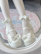 White Sweet Lolita Platform Shoes with Bow Accents | Jiang Jiang Little Cookies | CoyBunny