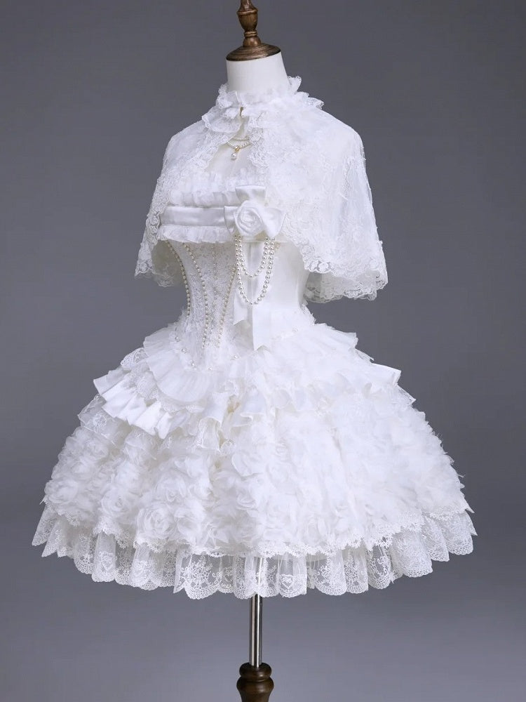 Snow Theme Elegant JSK Dress with Pearl and Floral Brooch - Airfreeing | CoyBunny