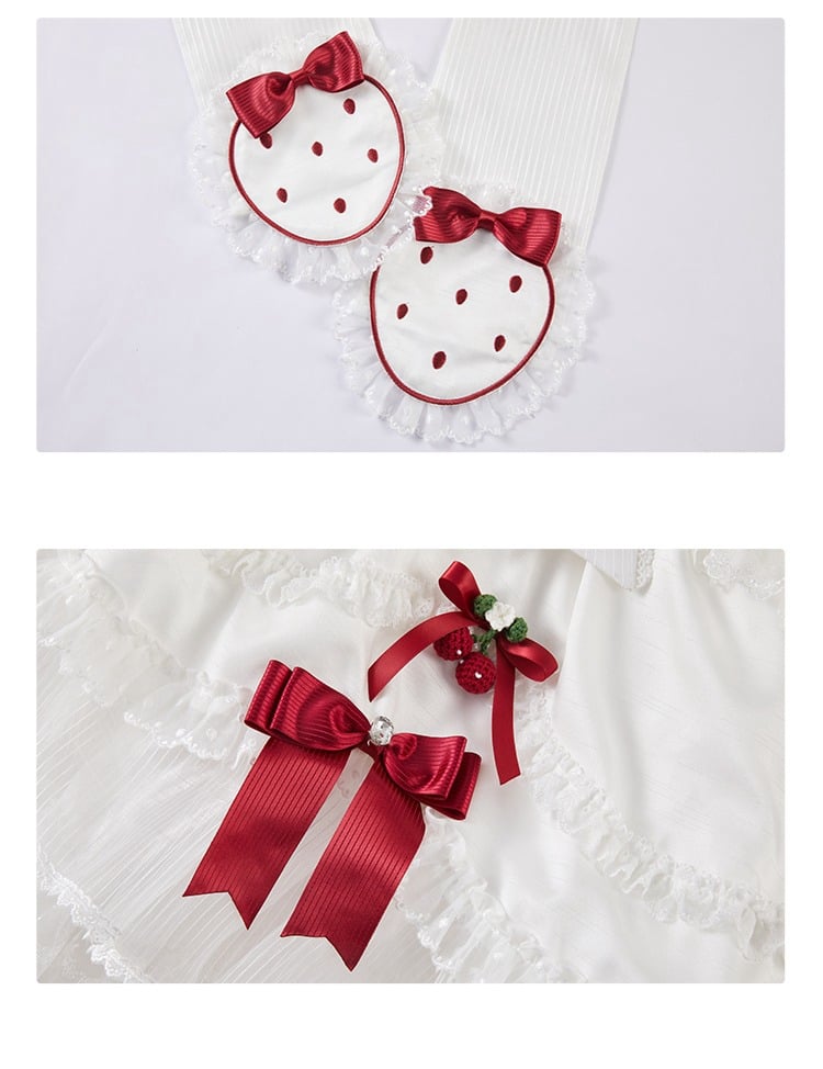 White Strawberry Princess Layered Ruffle Dress Sweet Lolita Jumper Skirt with Detachable Puff | CoyBunny