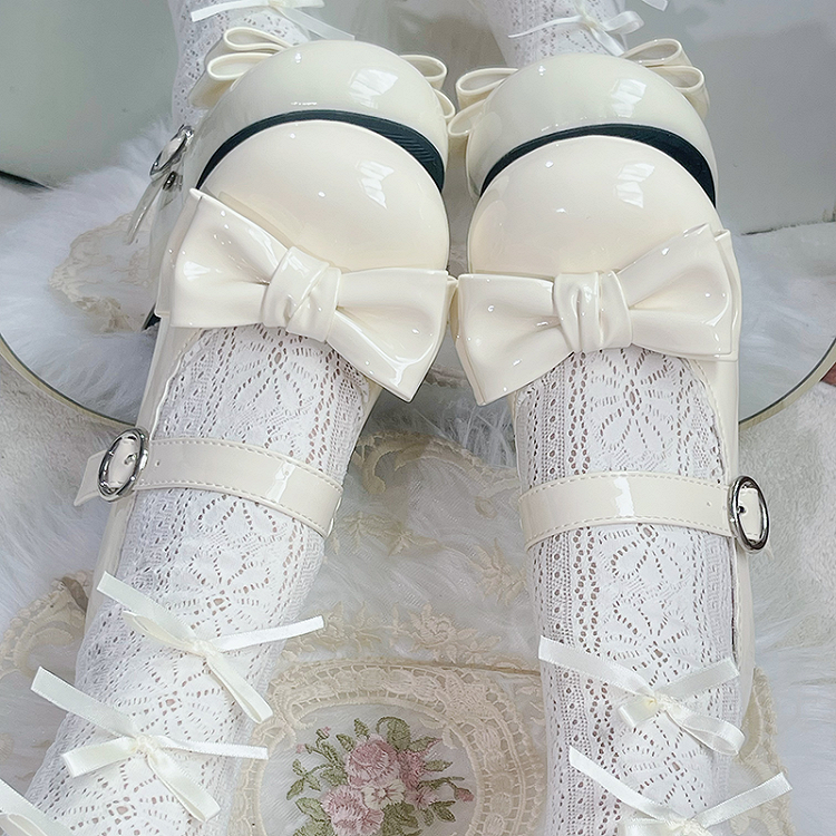 Sweet Lolita Apricot Bow Round Toe Block Heel Mary Janes | CoyBunny