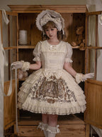 Beige and Brown Bunny Print Round-Neck Lace Ruffle Dress - NnSTAR | CoyBunny