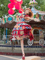 Red and blue bunny circus Sweet Lolita JSK dress ¨C striped pattern