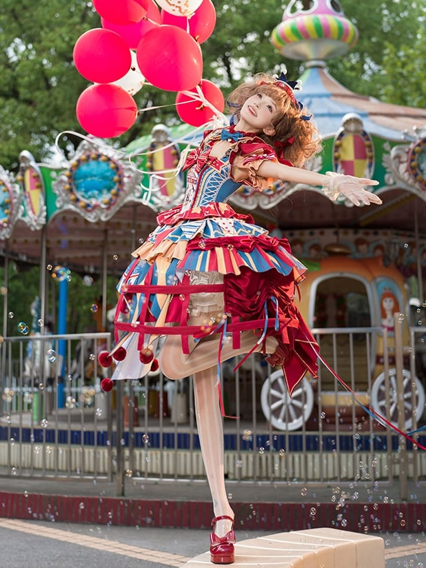 Red and blue bunny circus Sweet Lolita JSK dress ¨C striped pattern