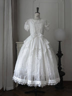 Classic Ivory Puff-Sleeve OP Gown with Sash & Lace Accents - Sleepless Unanswered | CoyBunny