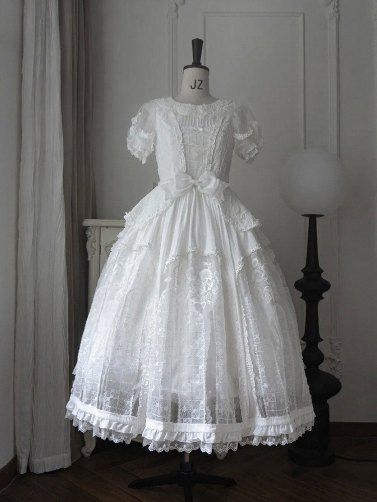 Classic Ivory Puff-Sleeve OP Gown with Sash & Lace Accents - Sleepless Unanswered | CoyBunny