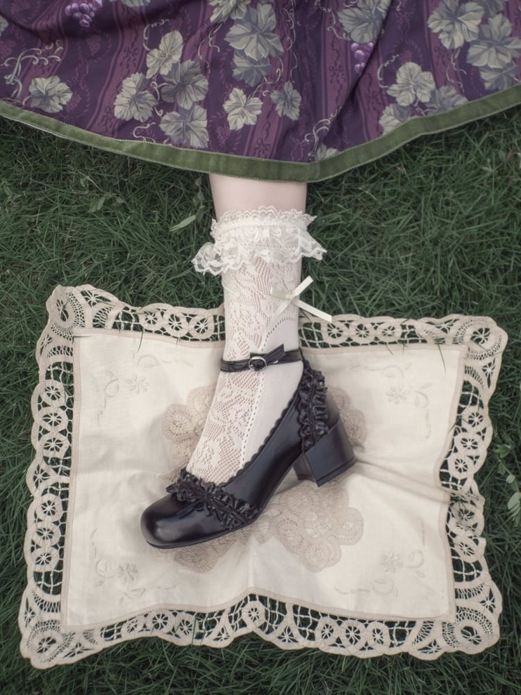 Mary Jane Round Toe Lolita Shoes with Bow and Ruffle in Black - EvilStar | CoyBunny