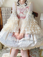 Beige Tiered Lace Bell-Sleeve Chiffon Blouse - Qian Mu | CoyBunny