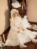 White & Pink Lace Lolita Dress with Bow - Tan Tuan | CoyBunny