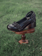Mary Jane Round Toe Lolita Shoes with Bow and Ruffle in Black - EvilStar | CoyBunny