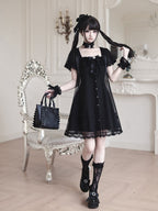 Gothic Square Neck Dress with Bow Accents - Ekomi | CoyBunny