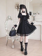 Gothic Square Neck Dress with Bow Accents - Ekomi | CoyBunny