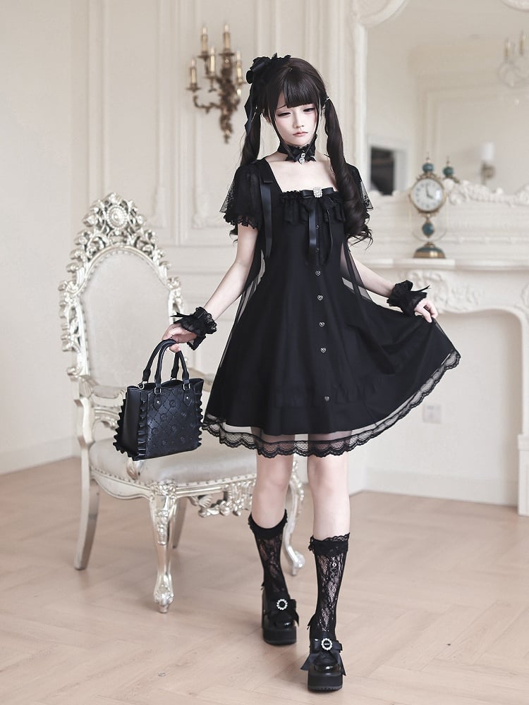 Gothic Square Neck Dress with Bow Accents - Ekomi | CoyBunny