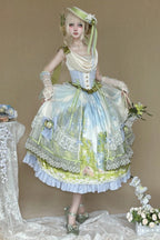 Art Print Skirt Classic Lolita Cowl Neck JSK Dress with Removable Overlay - Moonlight Dream | CoyBunny