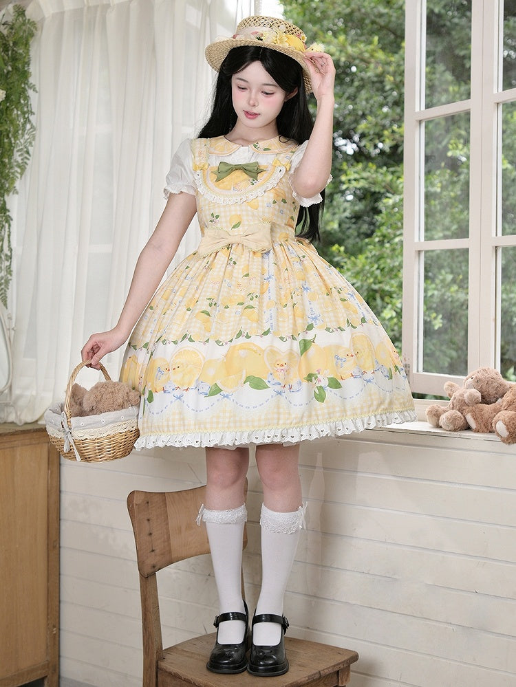 Chick Yellow Print Lemon Dress and Sweet Lolita High-Waisted Gingham - Miss Point | CoyBunny