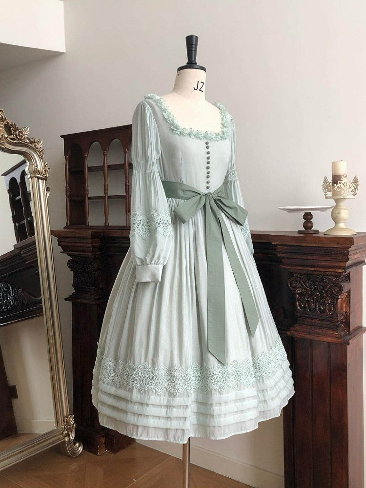 Green Square Neck Classic Lolita Long Sleeve OP | CoyBunny