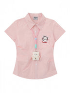 Pink Gingham Polo Short Sleeve Fitted Shirt Embroidery | CoyBunny