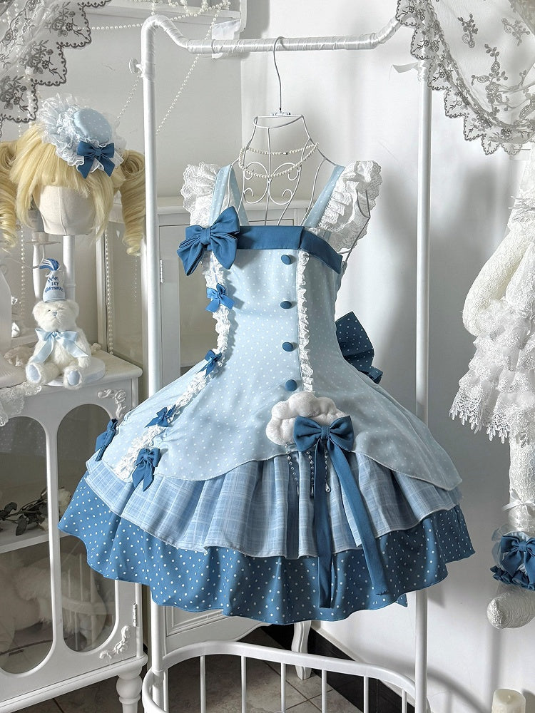 Blue Polka Dot Ruffled Sweet Lolita Jumper Skirt - Sweetheart Dream | CoyBunny