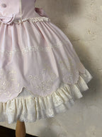 Pink Old School Lolita Cotton OP Dress with Embroidered Scallop Trim Skirt - Secret Tea Party | CoyBunny