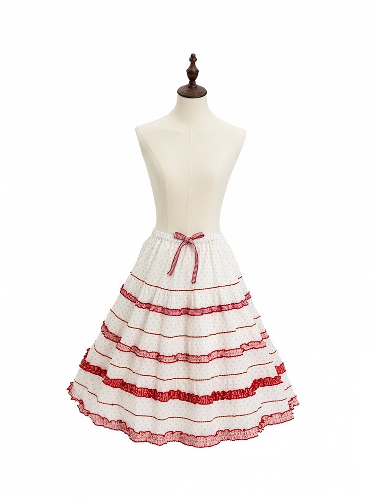 Beige Red Polka Dot Tiered Ruffles Lolita Petticoat - DrunkCoco | CoyBunny
