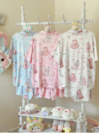 White Sweet Bear Print Short Sleeve Top and Shorts Sleep Set - Versatile girl | CoyBunny